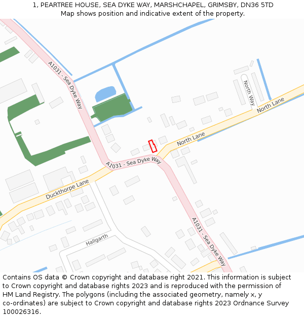 1, PEARTREE HOUSE, SEA DYKE WAY, MARSHCHAPEL, GRIMSBY, DN36 5TD: Location map and indicative extent of plot