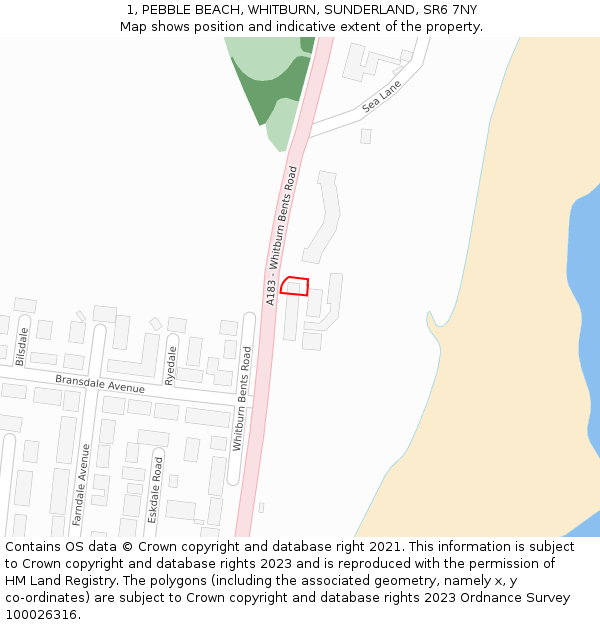 1, PEBBLE BEACH, WHITBURN, SUNDERLAND, SR6 7NY: Location map and indicative extent of plot