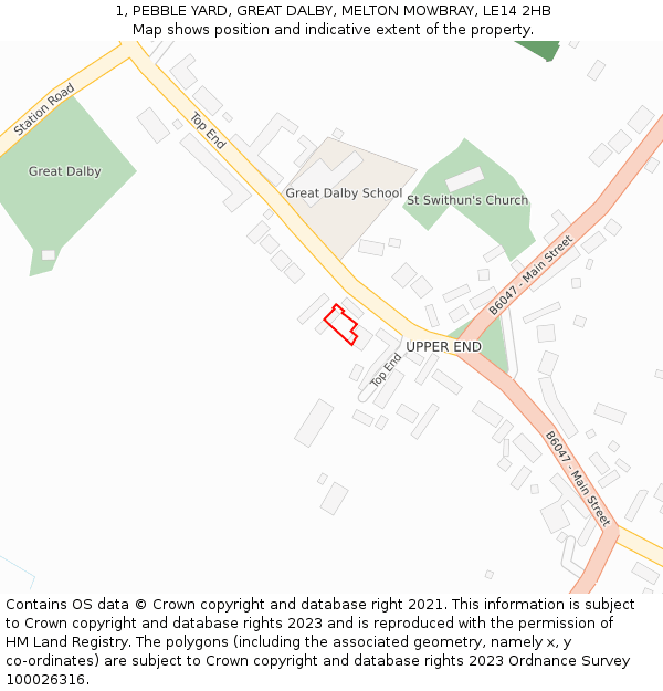 1, PEBBLE YARD, GREAT DALBY, MELTON MOWBRAY, LE14 2HB: Location map and indicative extent of plot