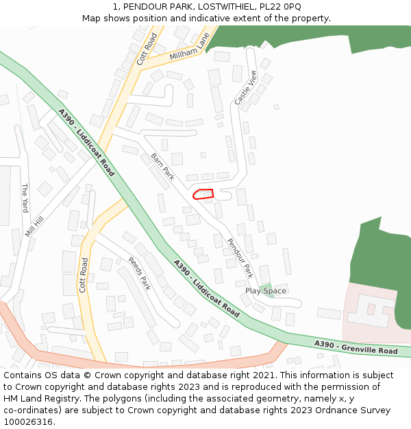 1, PENDOUR PARK, LOSTWITHIEL, PL22 0PQ: Location map and indicative extent of plot