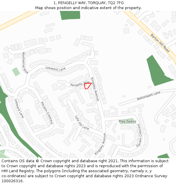 1, PENGELLY WAY, TORQUAY, TQ2 7FG: Location map and indicative extent of plot