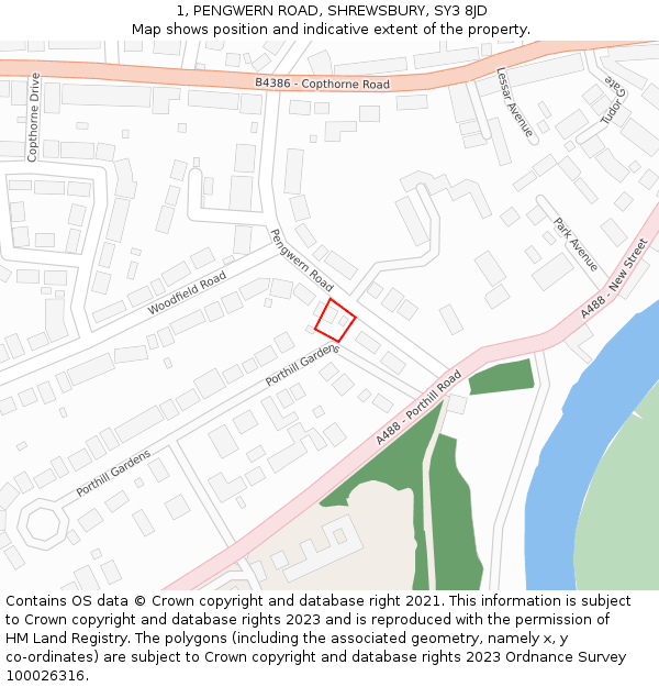 1, PENGWERN ROAD, SHREWSBURY, SY3 8JD: Location map and indicative extent of plot