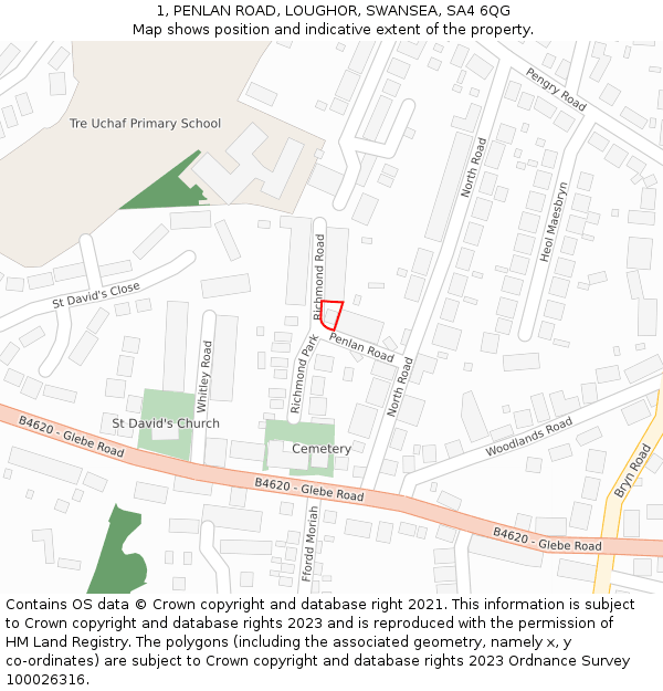 1, PENLAN ROAD, LOUGHOR, SWANSEA, SA4 6QG: Location map and indicative extent of plot