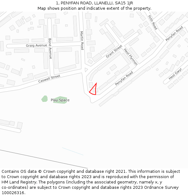 1, PENYFAN ROAD, LLANELLI, SA15 1JR: Location map and indicative extent of plot