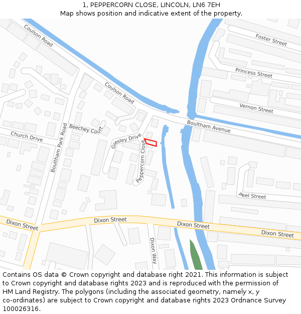 1, PEPPERCORN CLOSE, LINCOLN, LN6 7EH: Location map and indicative extent of plot