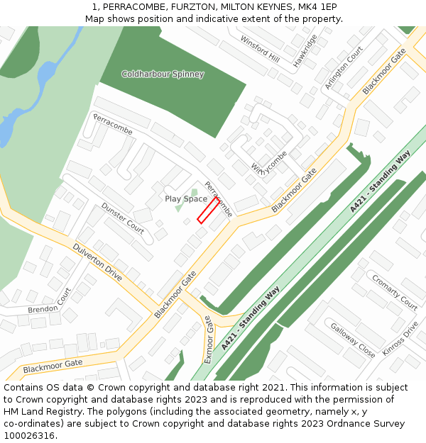 1, PERRACOMBE, FURZTON, MILTON KEYNES, MK4 1EP: Location map and indicative extent of plot