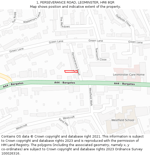 1, PERSEVERANCE ROAD, LEOMINSTER, HR6 8QR: Location map and indicative extent of plot