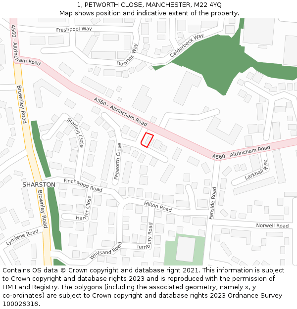 1, PETWORTH CLOSE, MANCHESTER, M22 4YQ: Location map and indicative extent of plot