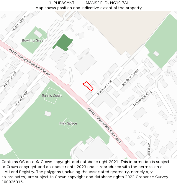 1, PHEASANT HILL, MANSFIELD, NG19 7AL: Location map and indicative extent of plot