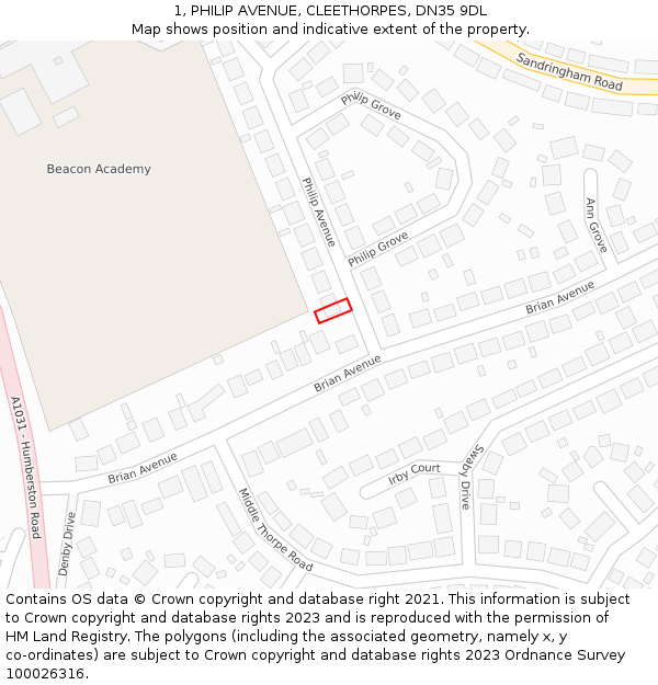 1, PHILIP AVENUE, CLEETHORPES, DN35 9DL: Location map and indicative extent of plot