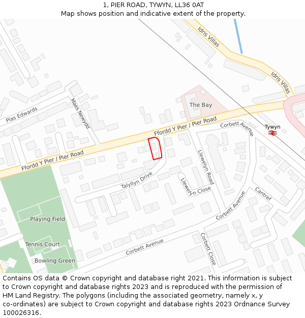 1, PIER ROAD, TYWYN, LL36 0AT: Location map and indicative extent of plot