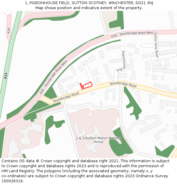 1, PIGEONHOUSE FIELD, SUTTON SCOTNEY, WINCHESTER, SO21 3NJ: Location map and indicative extent of plot