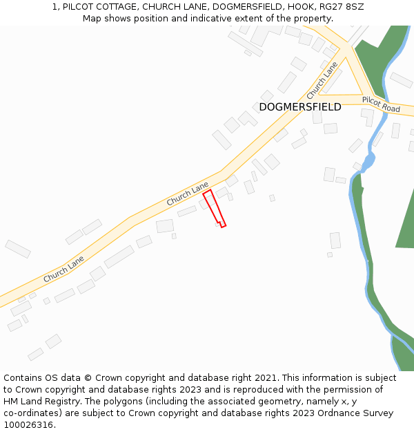 1, PILCOT COTTAGE, CHURCH LANE, DOGMERSFIELD, HOOK, RG27 8SZ: Location map and indicative extent of plot