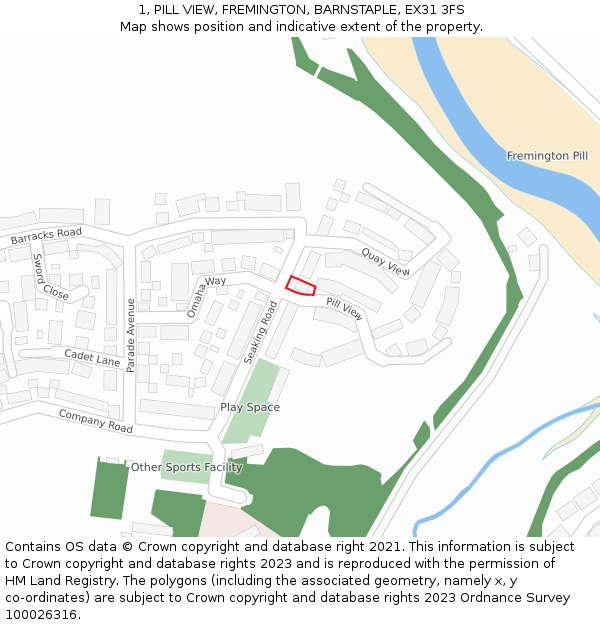 1, PILL VIEW, FREMINGTON, BARNSTAPLE, EX31 3FS: Location map and indicative extent of plot