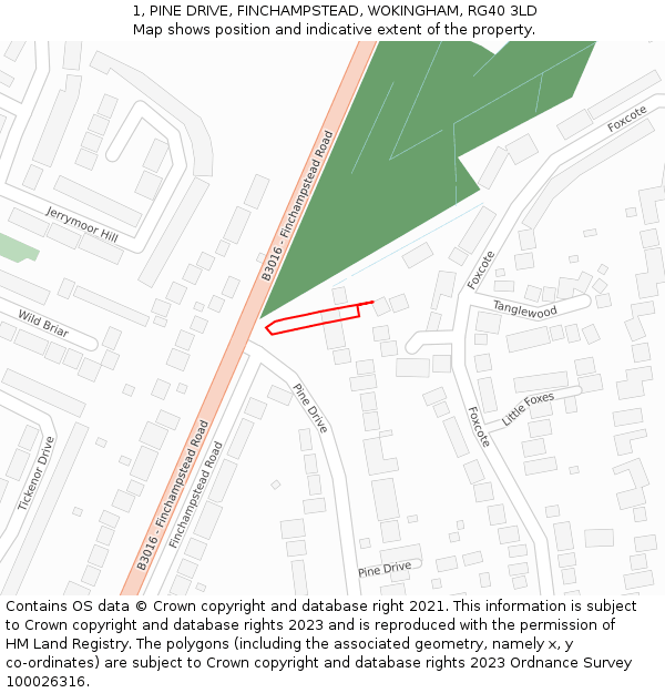 1, PINE DRIVE, FINCHAMPSTEAD, WOKINGHAM, RG40 3LD: Location map and indicative extent of plot