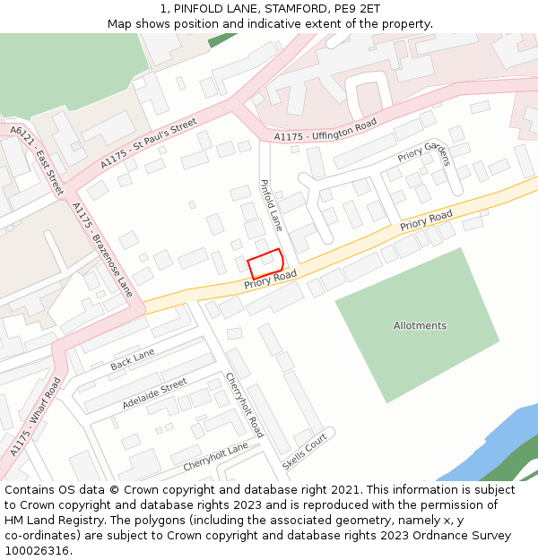 1, PINFOLD LANE, STAMFORD, PE9 2ET: Location map and indicative extent of plot