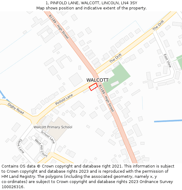 1, PINFOLD LANE, WALCOTT, LINCOLN, LN4 3SY: Location map and indicative extent of plot