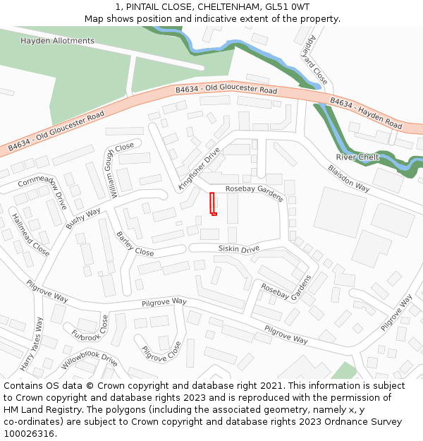 1, PINTAIL CLOSE, CHELTENHAM, GL51 0WT: Location map and indicative extent of plot