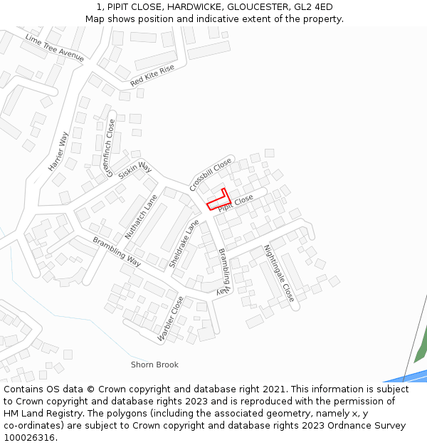 1, PIPIT CLOSE, HARDWICKE, GLOUCESTER, GL2 4ED: Location map and indicative extent of plot