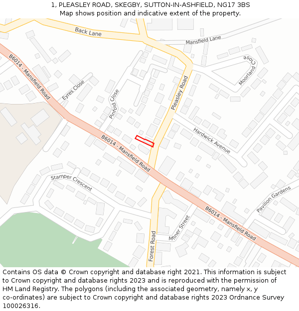 1, PLEASLEY ROAD, SKEGBY, SUTTON-IN-ASHFIELD, NG17 3BS: Location map and indicative extent of plot