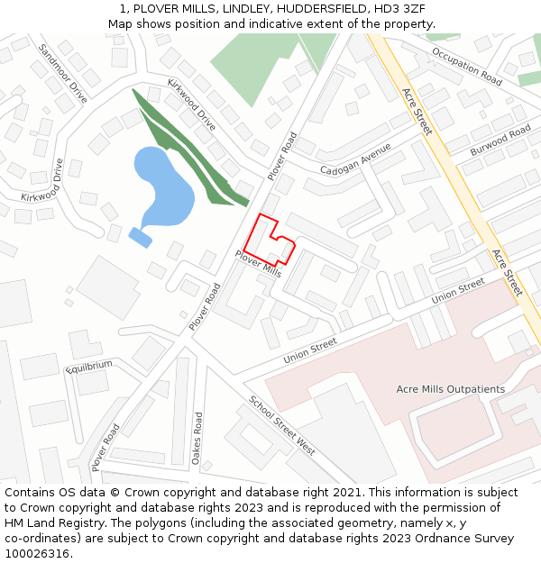 1, PLOVER MILLS, LINDLEY, HUDDERSFIELD, HD3 3ZF: Location map and indicative extent of plot