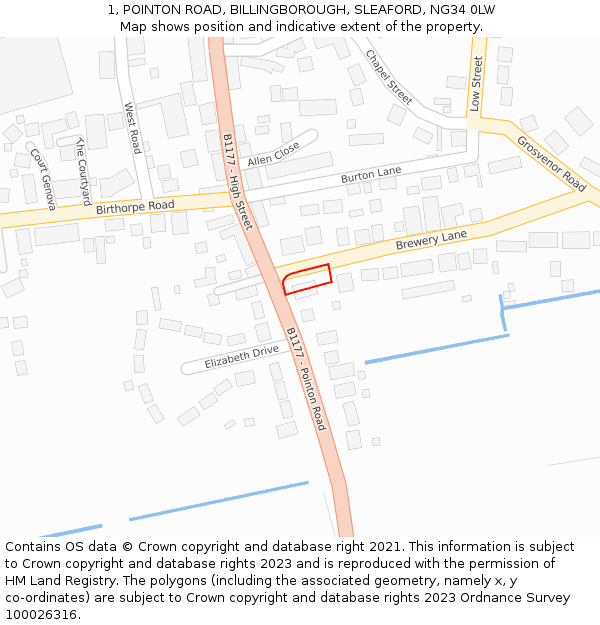 1, POINTON ROAD, BILLINGBOROUGH, SLEAFORD, NG34 0LW: Location map and indicative extent of plot