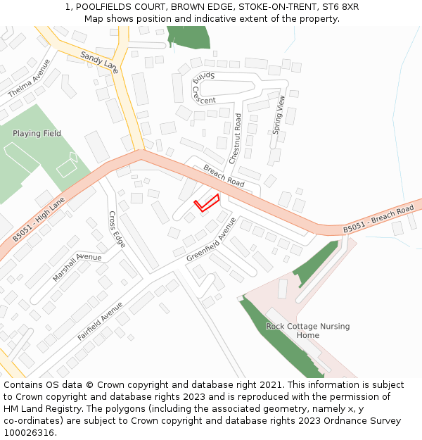 1, POOLFIELDS COURT, BROWN EDGE, STOKE-ON-TRENT, ST6 8XR: Location map and indicative extent of plot