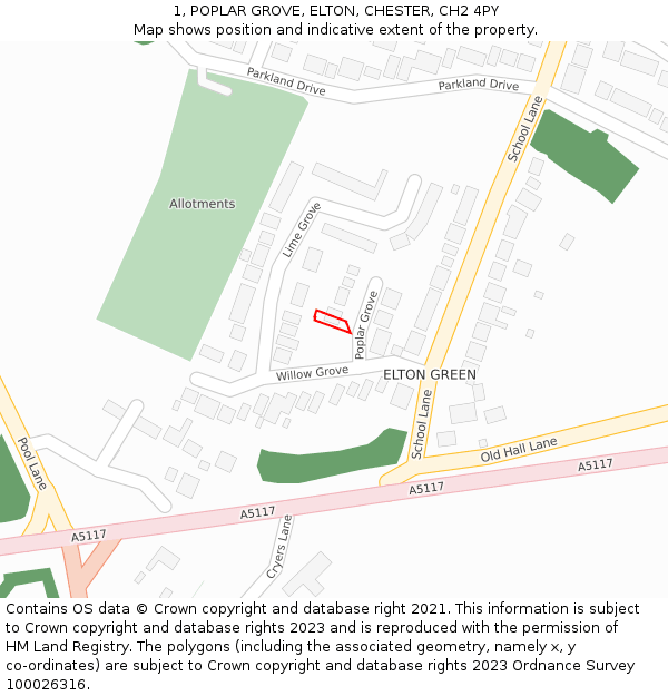 1, POPLAR GROVE, ELTON, CHESTER, CH2 4PY: Location map and indicative extent of plot