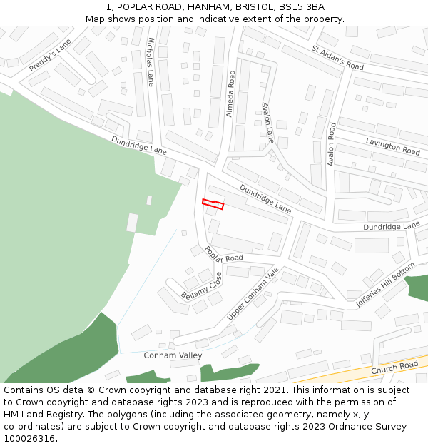 1, POPLAR ROAD, HANHAM, BRISTOL, BS15 3BA: Location map and indicative extent of plot