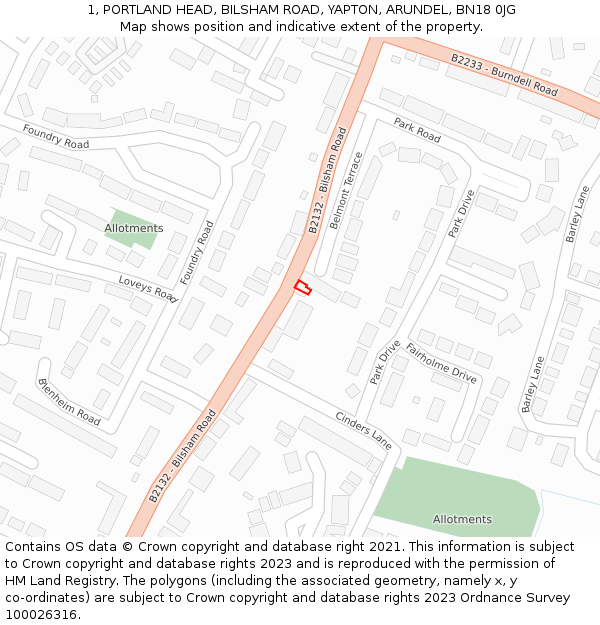 1, PORTLAND HEAD, BILSHAM ROAD, YAPTON, ARUNDEL, BN18 0JG: Location map and indicative extent of plot