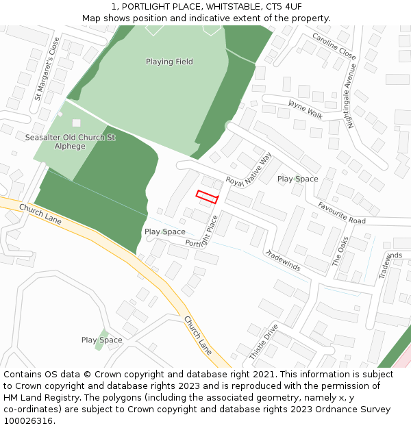 1, PORTLIGHT PLACE, WHITSTABLE, CT5 4UF: Location map and indicative extent of plot