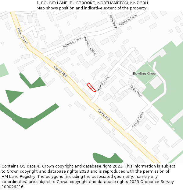 1, POUND LANE, BUGBROOKE, NORTHAMPTON, NN7 3RH: Location map and indicative extent of plot