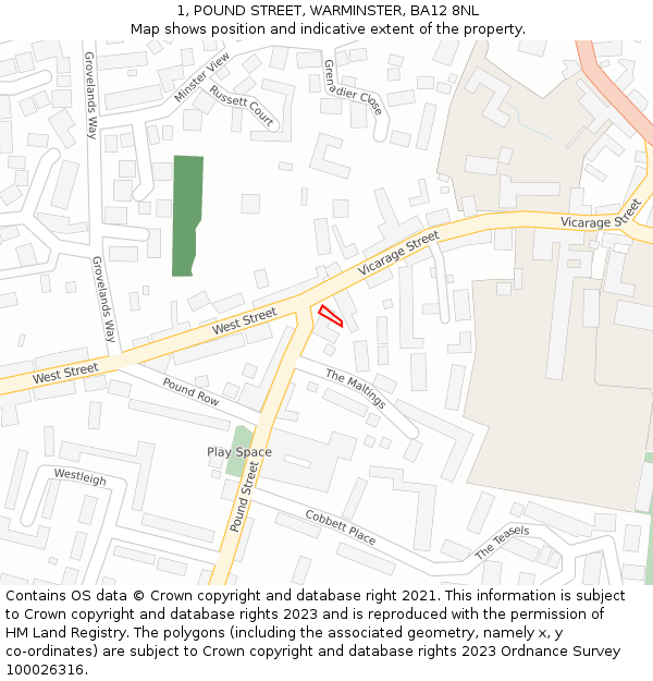 1, POUND STREET, WARMINSTER, BA12 8NL: Location map and indicative extent of plot