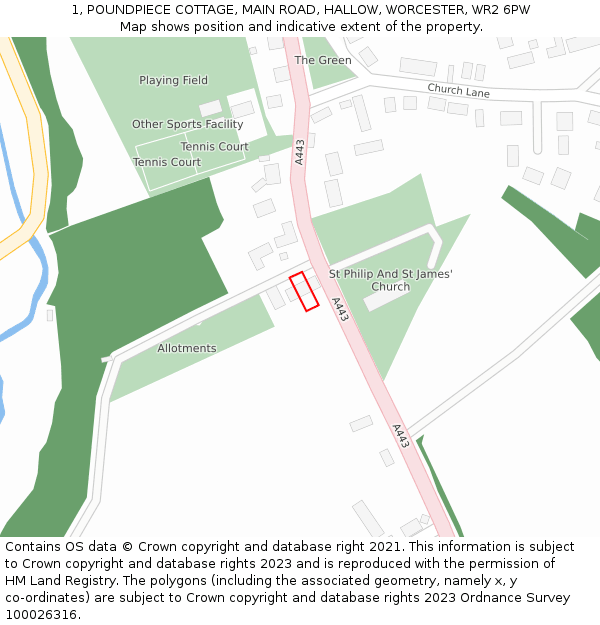 1, POUNDPIECE COTTAGE, MAIN ROAD, HALLOW, WORCESTER, WR2 6PW: Location map and indicative extent of plot