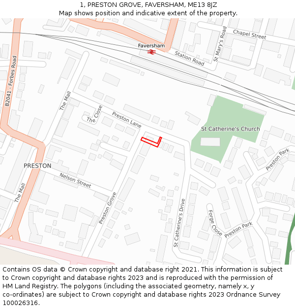 1, PRESTON GROVE, FAVERSHAM, ME13 8JZ: Location map and indicative extent of plot