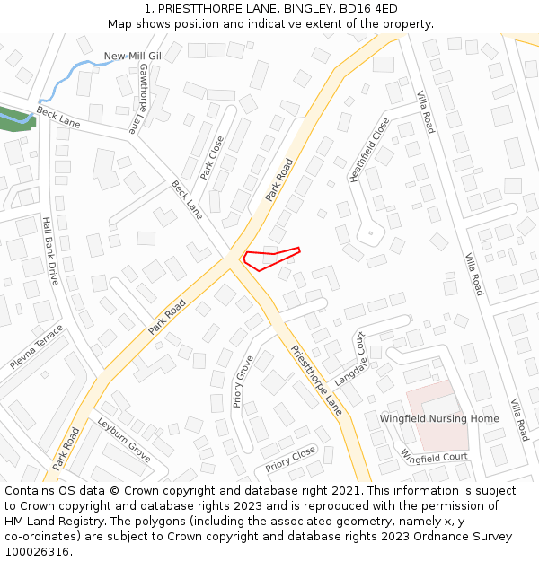 1, PRIESTTHORPE LANE, BINGLEY, BD16 4ED: Location map and indicative extent of plot