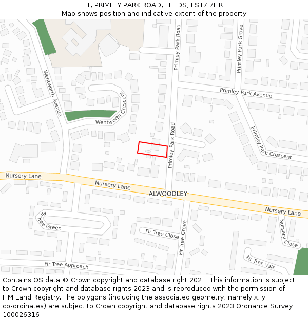 1, PRIMLEY PARK ROAD, LEEDS, LS17 7HR: Location map and indicative extent of plot