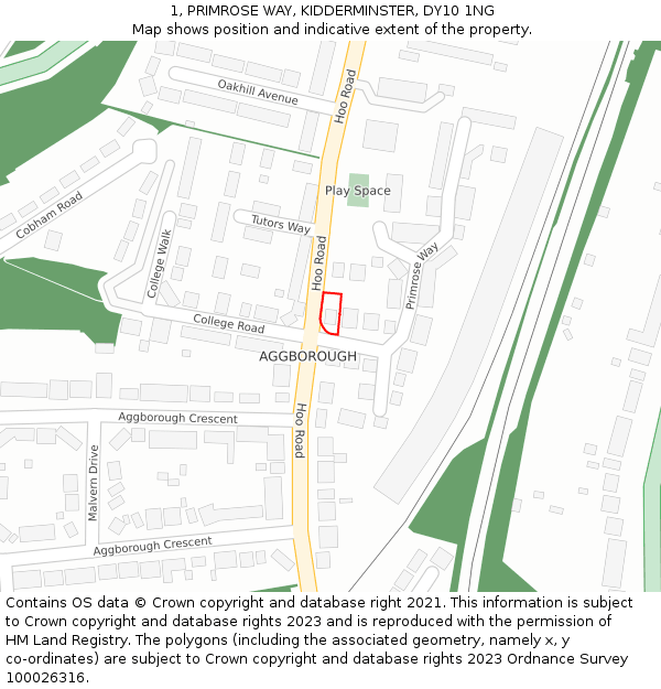 1, PRIMROSE WAY, KIDDERMINSTER, DY10 1NG: Location map and indicative extent of plot