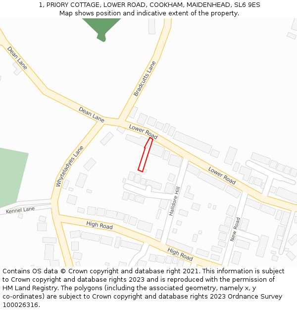 1, PRIORY COTTAGE, LOWER ROAD, COOKHAM, MAIDENHEAD, SL6 9ES: Location map and indicative extent of plot