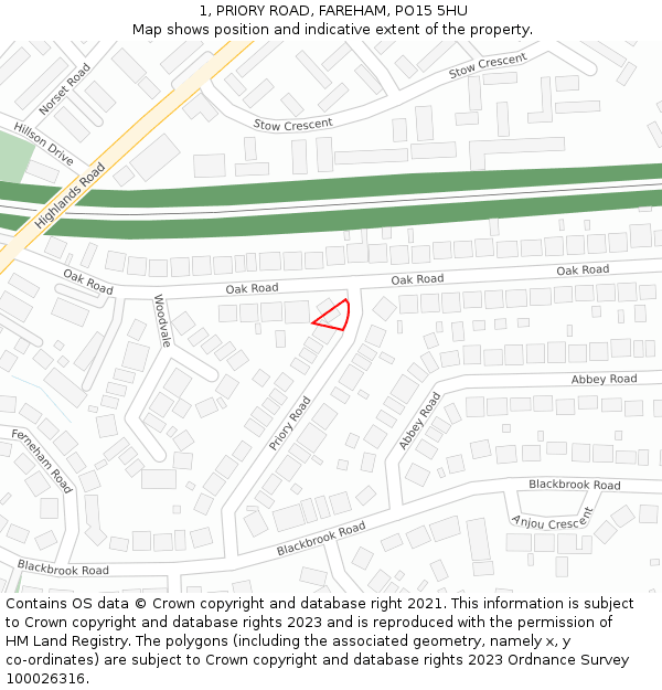 1, PRIORY ROAD, FAREHAM, PO15 5HU: Location map and indicative extent of plot