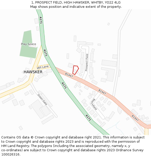 1, PROSPECT FIELD, HIGH HAWSKER, WHITBY, YO22 4LG: Location map and indicative extent of plot