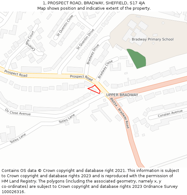 1, PROSPECT ROAD, BRADWAY, SHEFFIELD, S17 4JA: Location map and indicative extent of plot