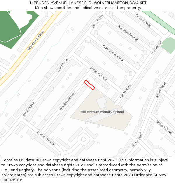 1, PRUDEN AVENUE, LANESFIELD, WOLVERHAMPTON, WV4 6PT: Location map and indicative extent of plot