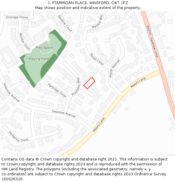 1, PTARMIGAN PLACE, WINSFORD, CW7 1PZ: Location map and indicative extent of plot