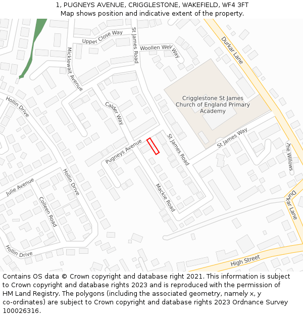 1, PUGNEYS AVENUE, CRIGGLESTONE, WAKEFIELD, WF4 3FT: Location map and indicative extent of plot