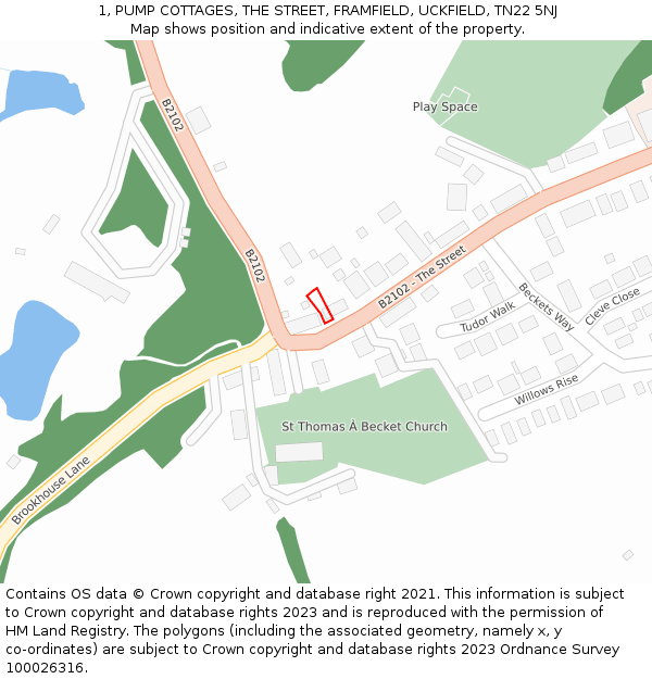 1, PUMP COTTAGES, THE STREET, FRAMFIELD, UCKFIELD, TN22 5NJ: Location map and indicative extent of plot