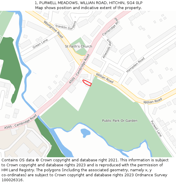 1, PURWELL MEADOWS, WILLIAN ROAD, HITCHIN, SG4 0LP: Location map and indicative extent of plot
