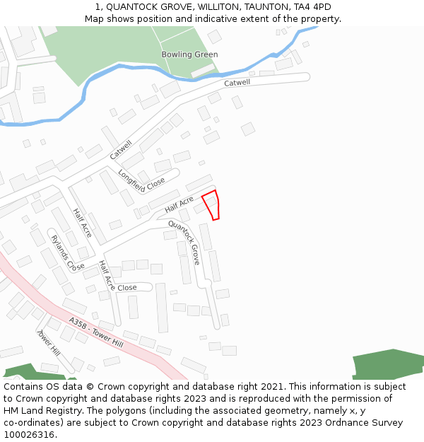 1, QUANTOCK GROVE, WILLITON, TAUNTON, TA4 4PD: Location map and indicative extent of plot