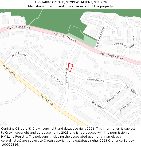 1, QUARRY AVENUE, STOKE-ON-TRENT, ST4 7EW: Location map and indicative extent of plot