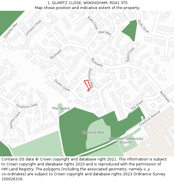 1, QUARTZ CLOSE, WOKINGHAM, RG41 3TS: Location map and indicative extent of plot